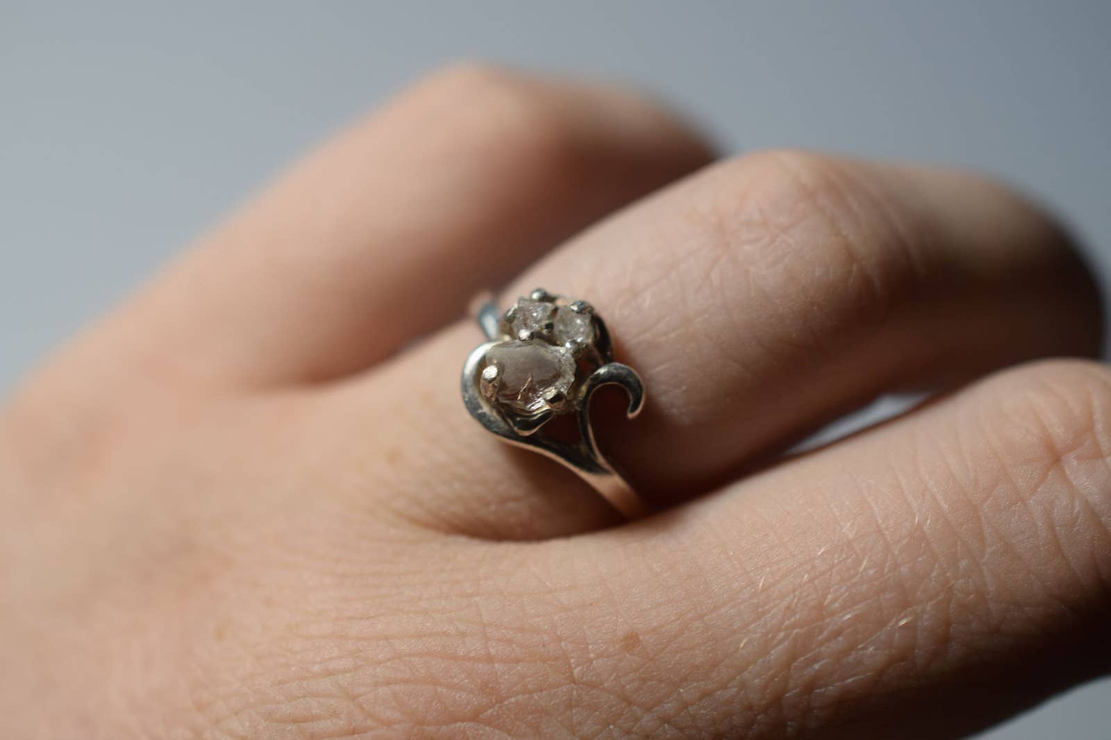 Handmade Unique Engagement Ring Raw Diamond Ring Rough Natural Uncut Wed